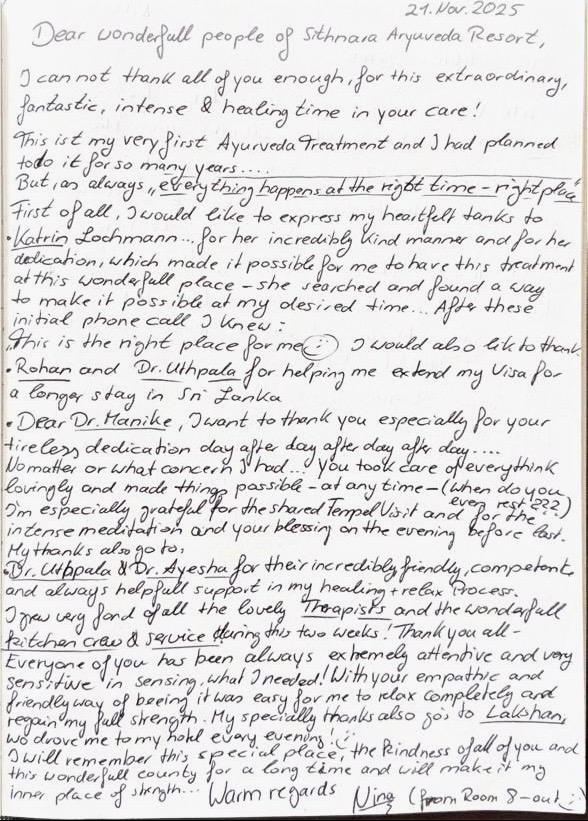 Sithnara Ayurveda Resort | Gästekommentar von Nina